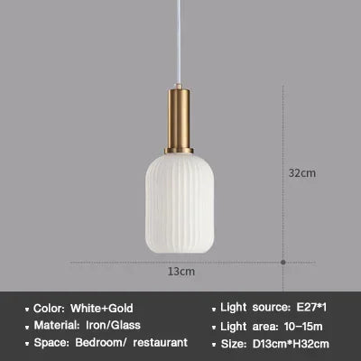 DINDALLED Striped Glass Pendant Light Nordic Vintage Chandelier for Dining Kitchen Island Hanging Lamp Lighting Decor