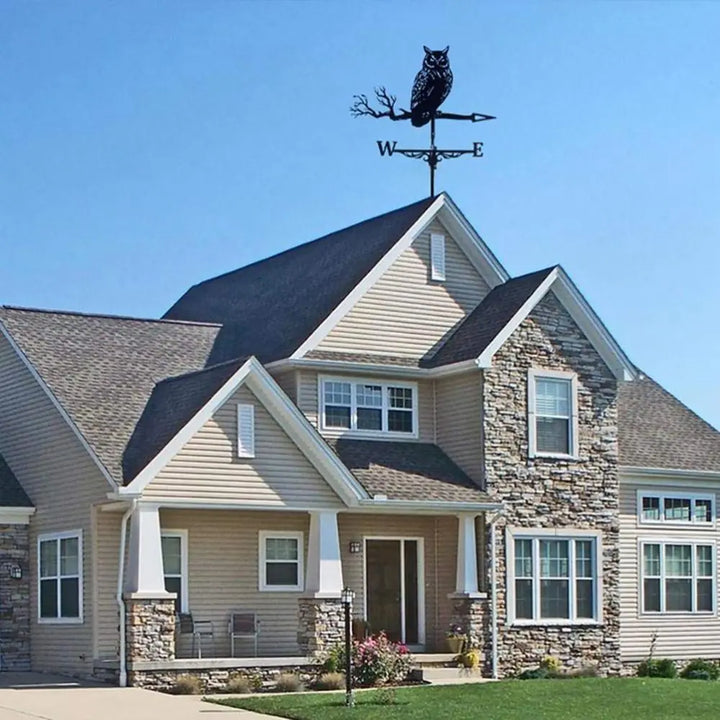 Creativity Owl Weather Vane Metal Roof Garden Decorations Wind Vane Black Outdoor Crafts Weathercock