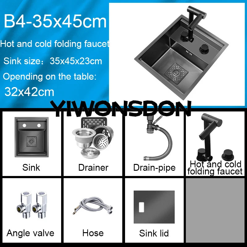 Nano Hidden Bar Kitchen Sink Black Folding Faucet Mini Small Single Bowl Wash Basin Stainless Steel Soap Dispenser Accessories