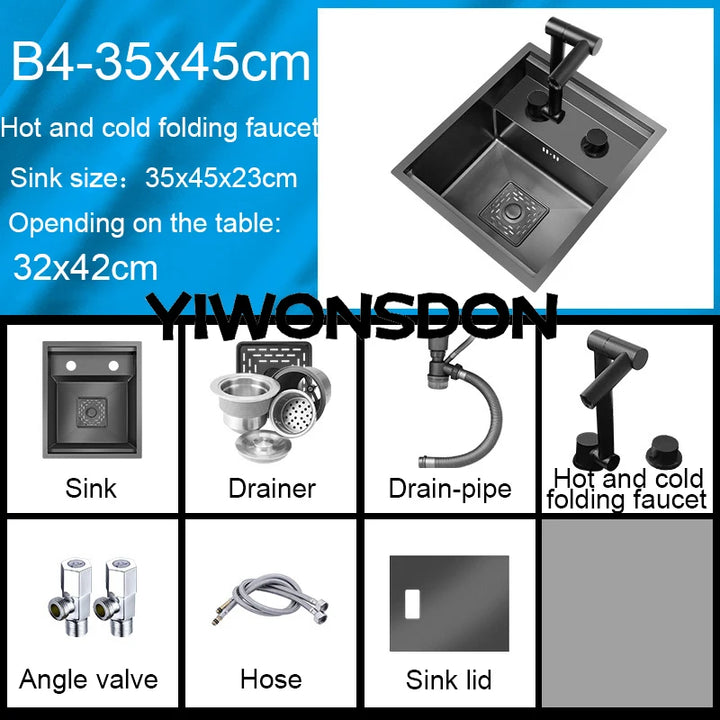 Nano Hidden Bar Kitchen Sink Black Folding Faucet Mini Small Single Bowl Wash Basin Stainless Steel Soap Dispenser Accessories