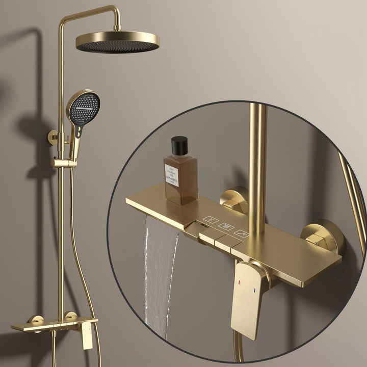Brushed Rose Gold Piano Bathroom Shower Set Brass Hot Cold Bathroom Mixer Faucet Rain Shower Head Hot Cold Piano Shower System