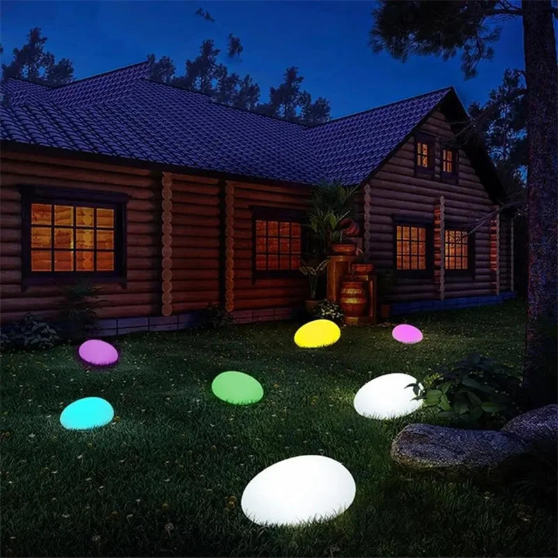 LED Solar Powered Goose Warm Stone Lights Outdoor Decorative Tile Stone Lights Wireless Twilight to Dawn Landscape Garden Decor