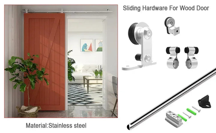 4-16 ft Sliding Barn Door for Single Door, Hardware, Stainless Steel, T Shape Hanger Kit, Smoothly and Silently