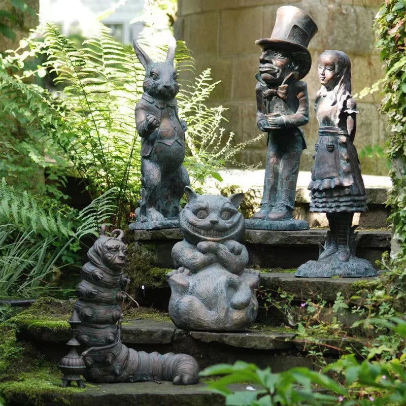 Alice In Wonderland Garden Statue - Caterpillar & Rabbit Sculpture, Home Room & Garden Decoration