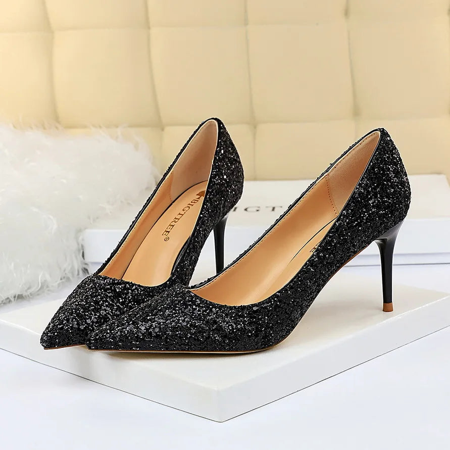 Women 7cm 9.5cm High Heels Bling Pumps Sparkly Heels