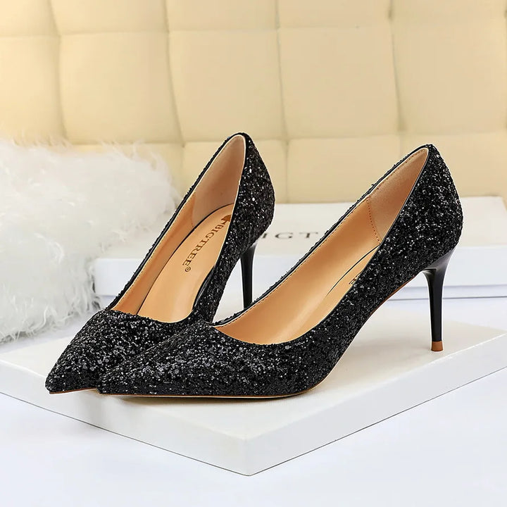 Women 7cm 9.5cm High Heels Bling Pumps Sparkly Heels