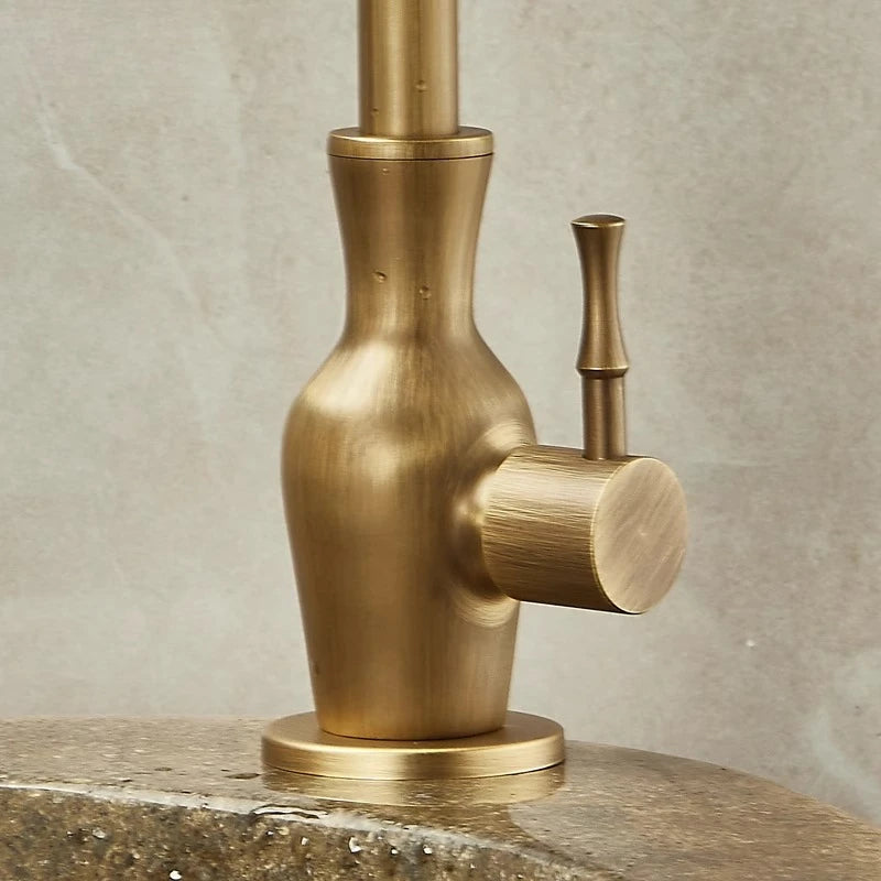 Outdoor Antifreeze Faucet Antique Brass Balcony Wash Basin Single Cooling Faucet Vanity 360°Swivel Rotate Spout Only Cold Tap