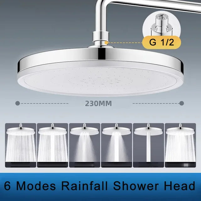 New 6 Modes Big Panel Large Flow Supercharge Rainfall Shower Head High Pressure Top Rain Shower