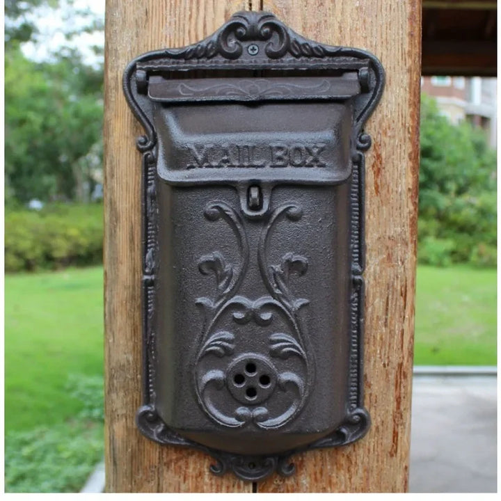 European Retro Letter Mailbox/Cast Iron Old Post Case Courtyard Wall Mounted Letter Box