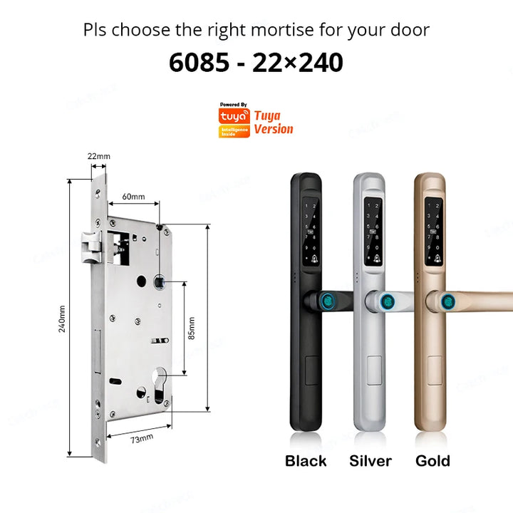85/92mm Waterproof High-End Outdoor Fingerprint TUYA WIFI APP RFID Card Code Keyless Smart Electronic Door Lock Aluminum Home