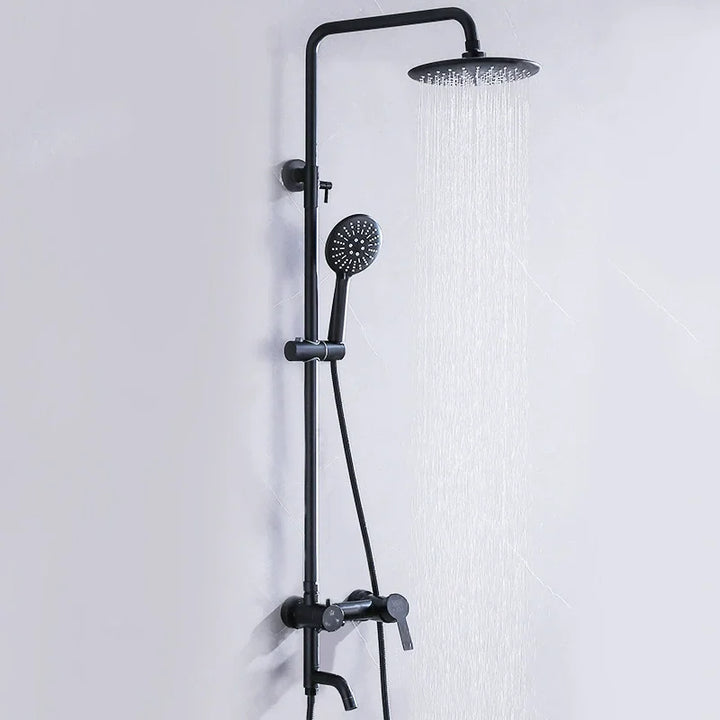 KEMAIDI Bathroom Black Shower Set Wall Mounted 8" Rainfall Shower Faucet 3-functions 2 Cross Handles Solid Brass Shower Fixtures