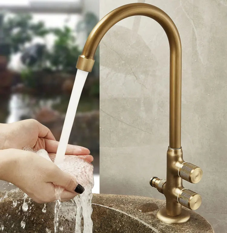 Outdoor Antifreeze Faucet Antique Brass Balcony Wash Basin Single Cooling Faucet Vanity 360°Swivel Rotate Spout Only Cold Tap
