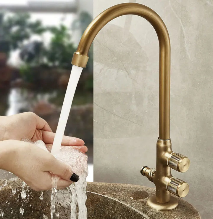Outdoor Antifreeze Faucet Antique Brass Balcony Wash Basin Single Cooling Faucet Vanity 360°Swivel Rotate Spout Only Cold Tap
