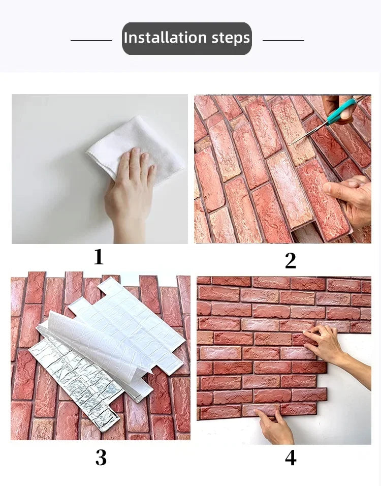 3D Foam Wall Stickers 10PCS Self Adhesive Retro Sticker Decor Subway Tile Brick Wallpaper for Bathroom Fireplace Interior Decor