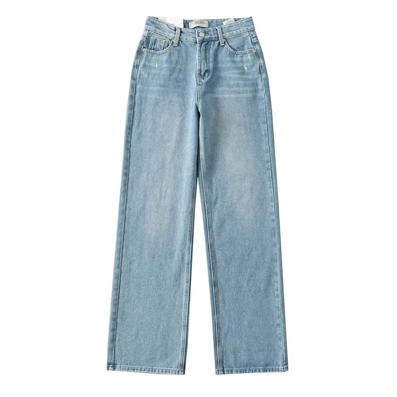 MiuKoMiYa Straight Leg Jeans For Women High Waist Gray Long Wide Denim Pants Vintage Blue Boyfriend Jeans