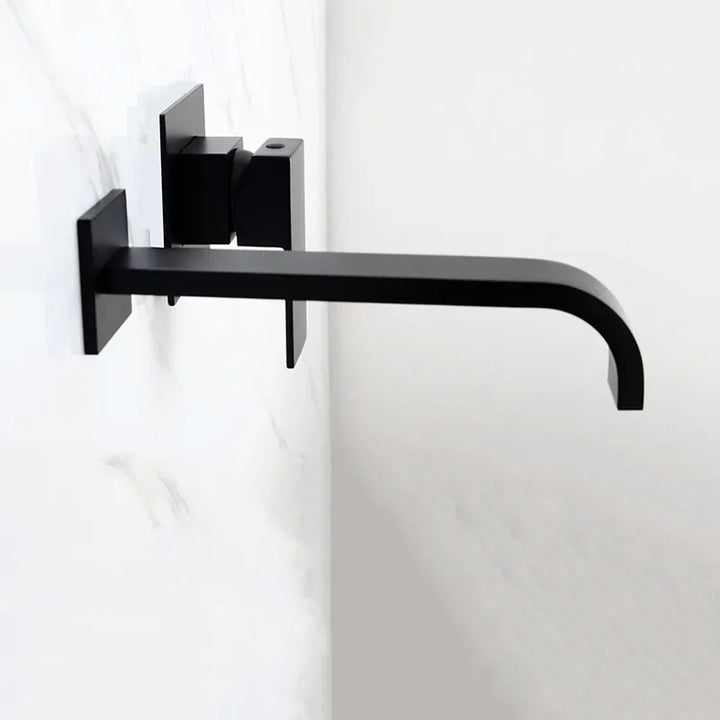 Matt Black & Chrome Brass Wall Mounted Basin Water Mixer Bathroom Quality Brass Single Handle Faucet Black Hot and Cold Tapware