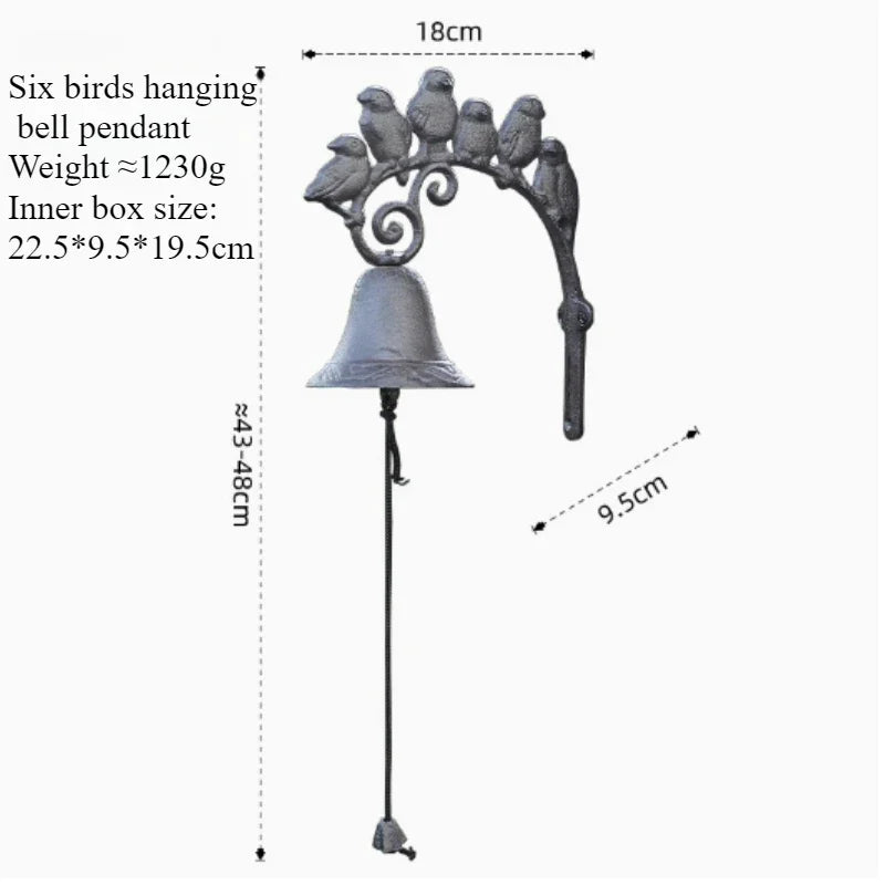 Artisan Cast Iron 6 Birds Door Chime Vintage Welcome Doorbell for Home Decor