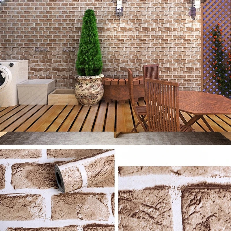 Self sticking PVC retro nostalgic imitation brick texture brown red brick self-adhesive wallpaper for home decoration vinyl film