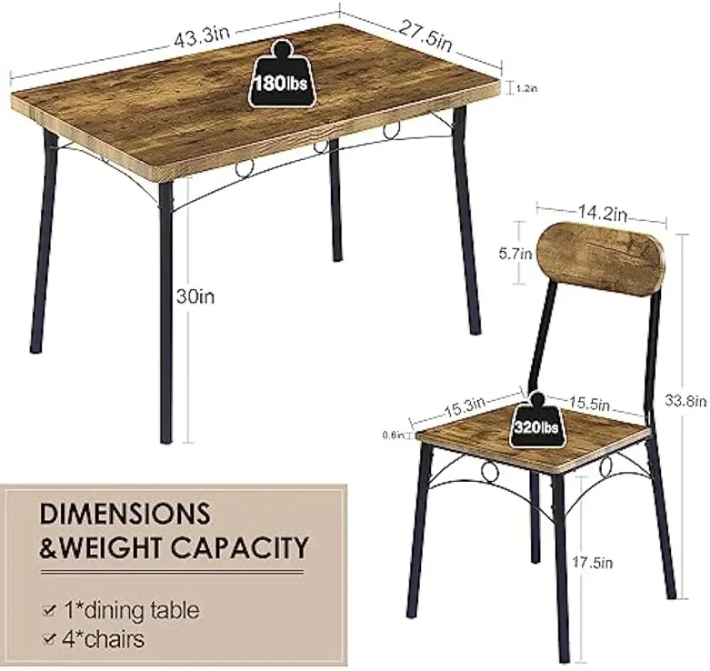 Simple Dining Table Set 5 Piece Dinette With Chairs For Kitchen, Breakfast Nook And Small Space, Brown, Table & Chair For 4