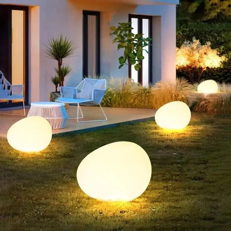 LED Pebble Stone Light Outdoor Camping Lawn Solar Colorful Landscape Light Villa Garden Floor Lamp
