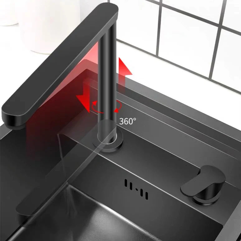 Nano Hidden Bar Kitchen Sink Black Folding Faucet Mini Small Single Bowl Wash Basin Stainless Steel Soap Dispenser Accessories