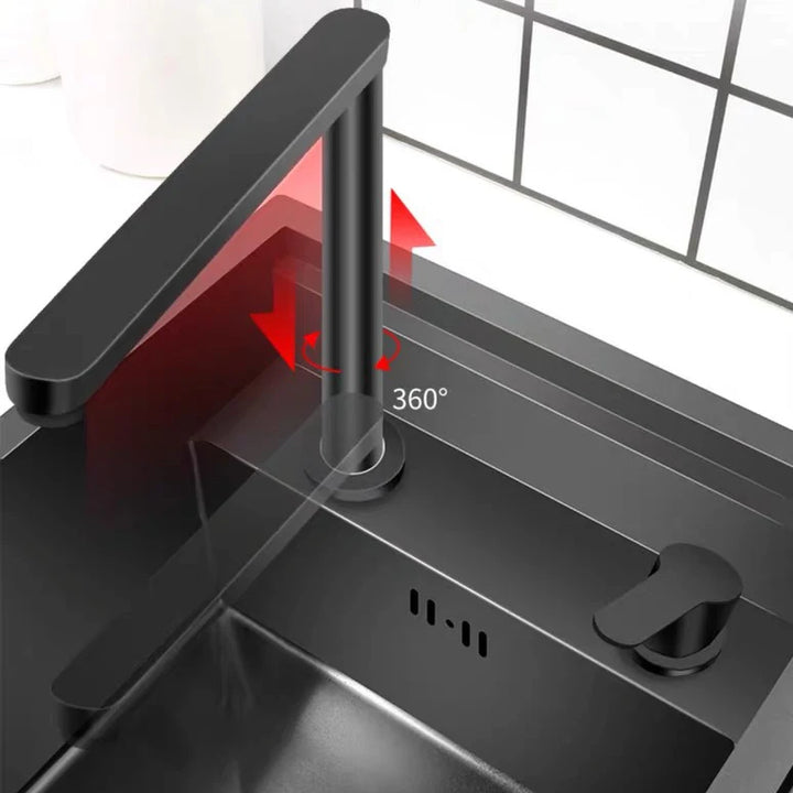 Nano Hidden Bar Kitchen Sink Black Folding Faucet Mini Small Single Bowl Wash Basin Stainless Steel Soap Dispenser Accessories