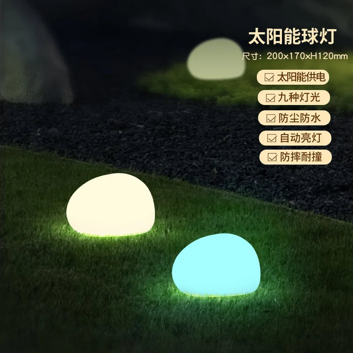 LED Pebble Stone Light Outdoor Camping Lawn Solar Colorful Landscape Light Villa Garden Floor Lamp