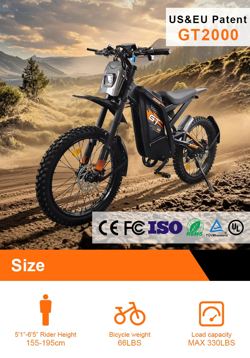 STLF  Factory Wholesale Cheap Price Electric Mountain Bike Steel Frame Lithium Battery Ebike Electric Dirt Bike GT2000 for A