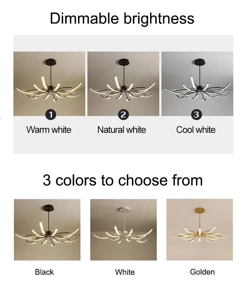 Modern Black Gold Dimming Pendant Light Nordic Creative LED Ceiling Chandeliers For Living Room Home Decor Light Fixtures