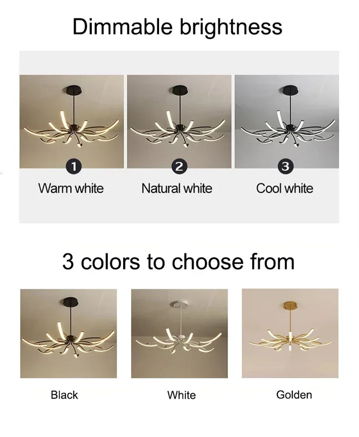Modern Black Gold Dimming Pendant Light Nordic Creative LED Ceiling Chandeliers For Living Room Home Decor Light Fixtures