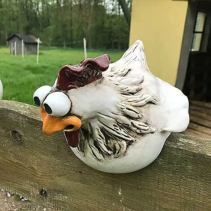 Funny Cute Chicken Fence Decoration Statue Resin Garden Chicken Hen Sculpture Craft Courtyard Home Decor Ornament Gift