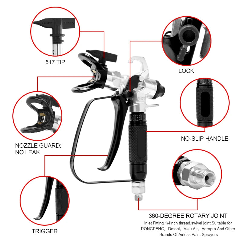 AEROPRO 821 Professional 3600PSI High Pressure Airless Paint Spray Gun Paint Sprayer With 517 Spray Tip For Spraying Machine