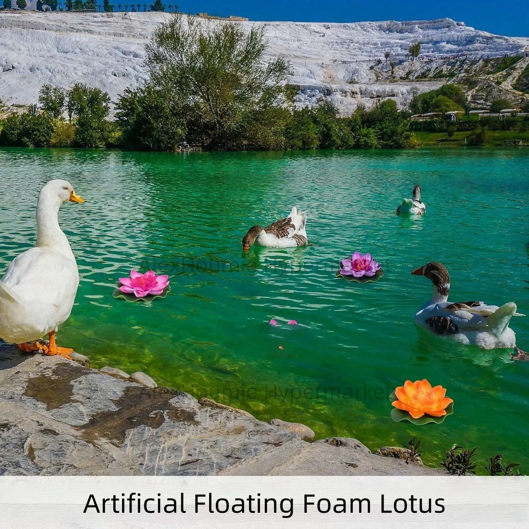 7 PCS Artificial Floating Foam Lotus Flower with Water Lily Pad Lifelike Ornament Perfect for Home Garden Pond Decor Decorations