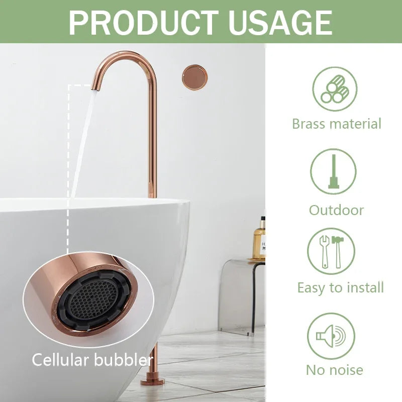 Floor Standing Bathtub Faucet Brass Body Hot Cold Mixer with Handle Rose Gold Independent Faucet Chrome Grey Black