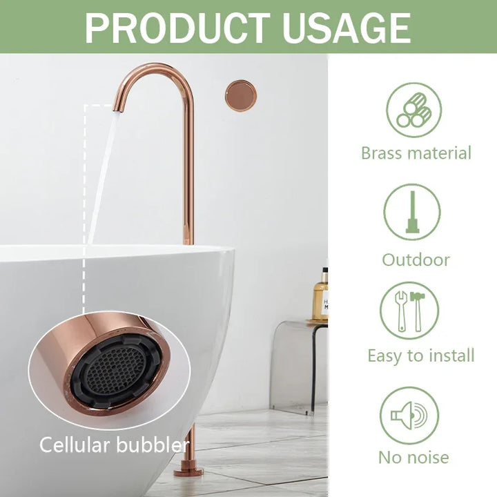 Floor Standing Bathtub Faucet Brass Body Hot Cold Mixer with Handle Rose Gold Independent Faucet Chrome Grey Black