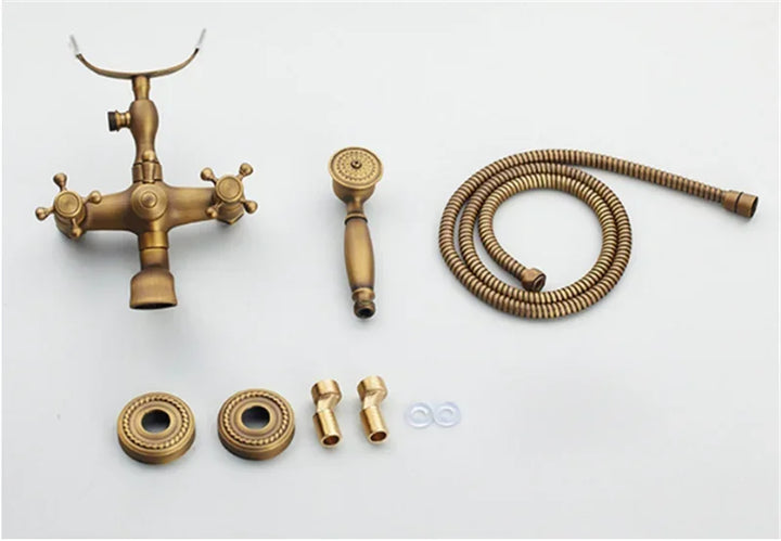 Antique Bathtub Shower Faucet Set Wall Mounted Black Bath Shower Faucet Bathroom Cold and Hot Bath and Shower Mixer Taps Brass