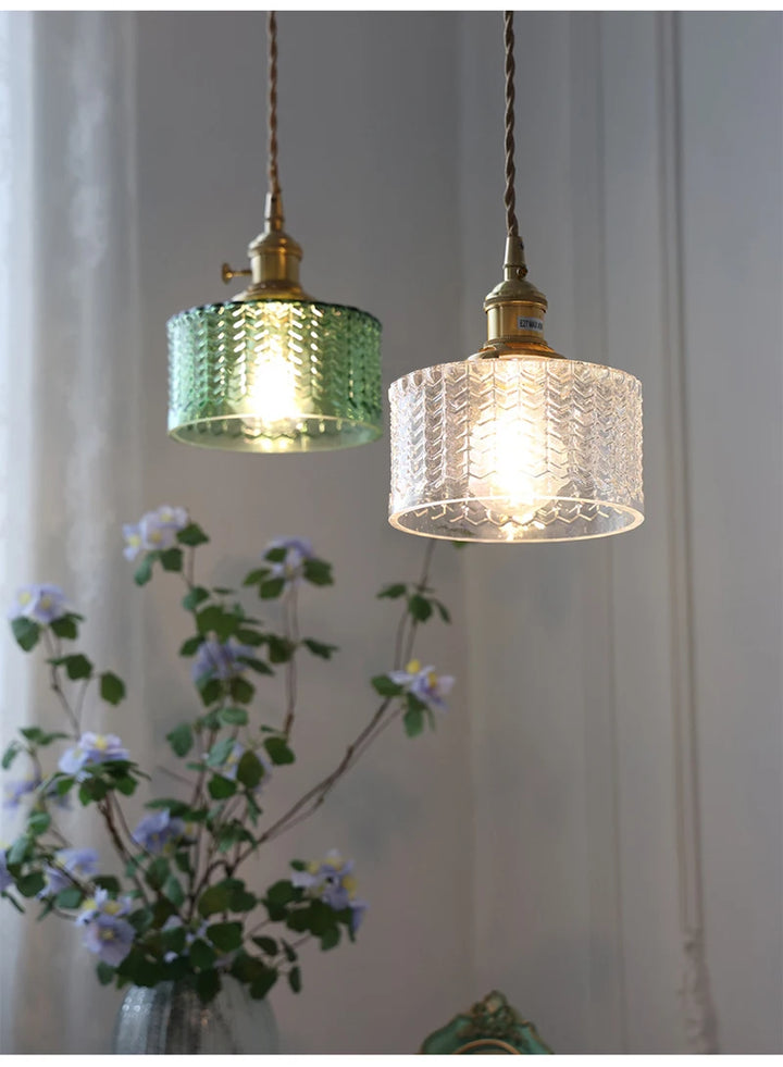 Suspension Green Stripe Glass Chandelier E27 Restaurant Pendant Light For Dining Room Kitchen Cafe Bedside Hanging Lamp Fixtures