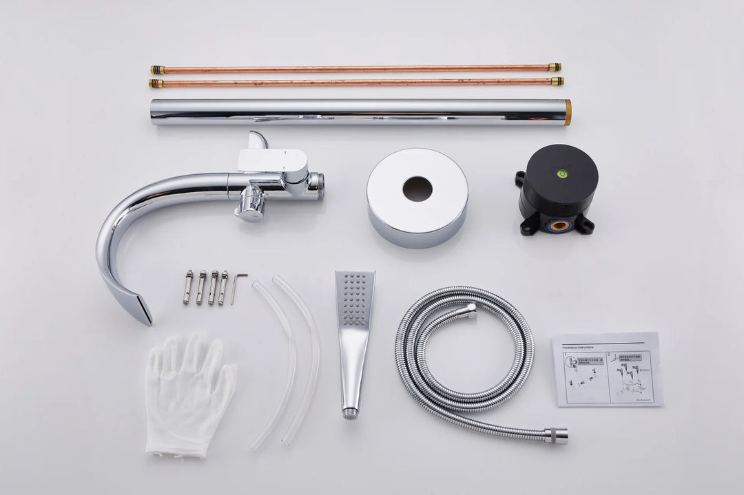 Floor Stand Waterfall Bathtub Faucet Solid Brass Bathroom Bathtub Water Mixer with Hand Shower in Brushed Rose Gold, Black, Gold