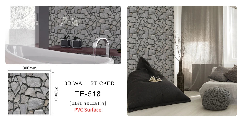 15PCS Wall Sticker Waterproof PVC imitation brick Wallpapers for TV walls living room bedroom kitchen kids rooms painted surface