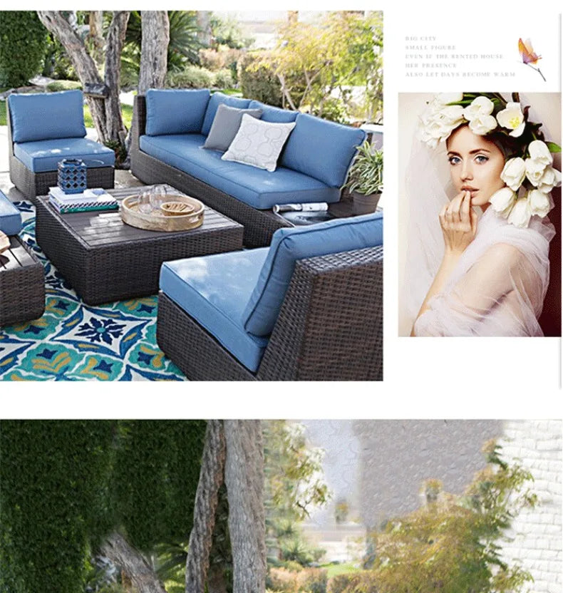 Modern Outdoor Rattan Lounge Set, Weatherproof PE Wicker Sofa & Coffee Table for Sales Office Display, Courtyard Garden