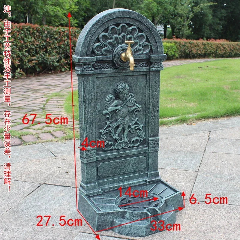 Antique Green Cast Iron Standing Hand Sink With Engraved Angel On European Home Garden Decor Wash Stand Heavy Metal Wash Basin