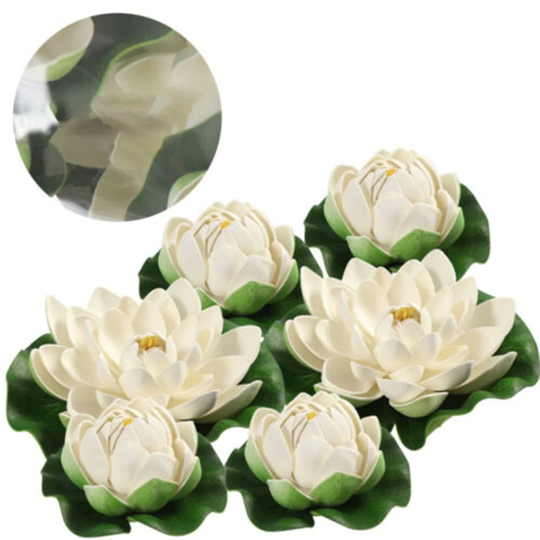 6PCS Lotus Artificial Flower Floating Fake Lotus Plant Lifelike Water Lily Micro Landscape for Pond Garden Decor