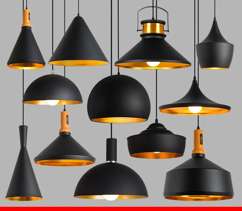 Nordic Retro Industrial Black Ceiling Pendant Lamp E27 for Restaurant Dining Table Bar Decorative Lighting Fixture