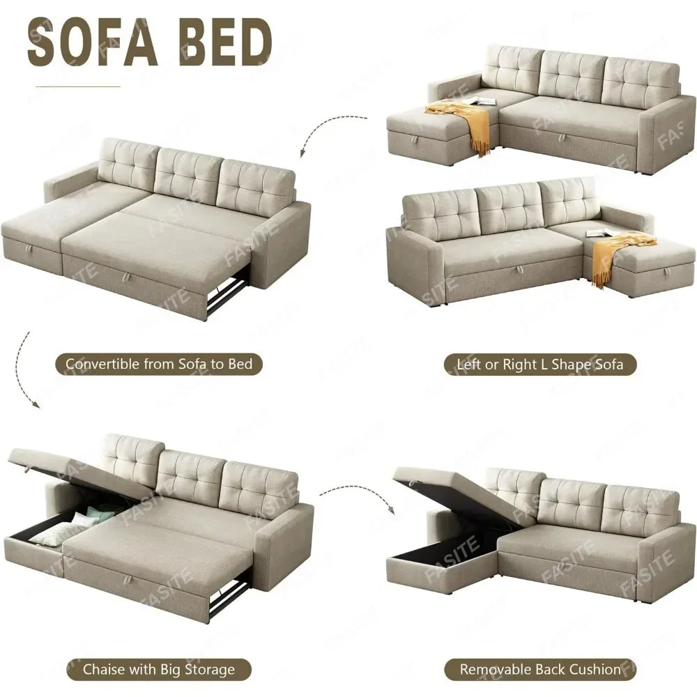 Living Room Sofa, Convertible Sofa Bed with 3 Cushions and Breathable Fabric