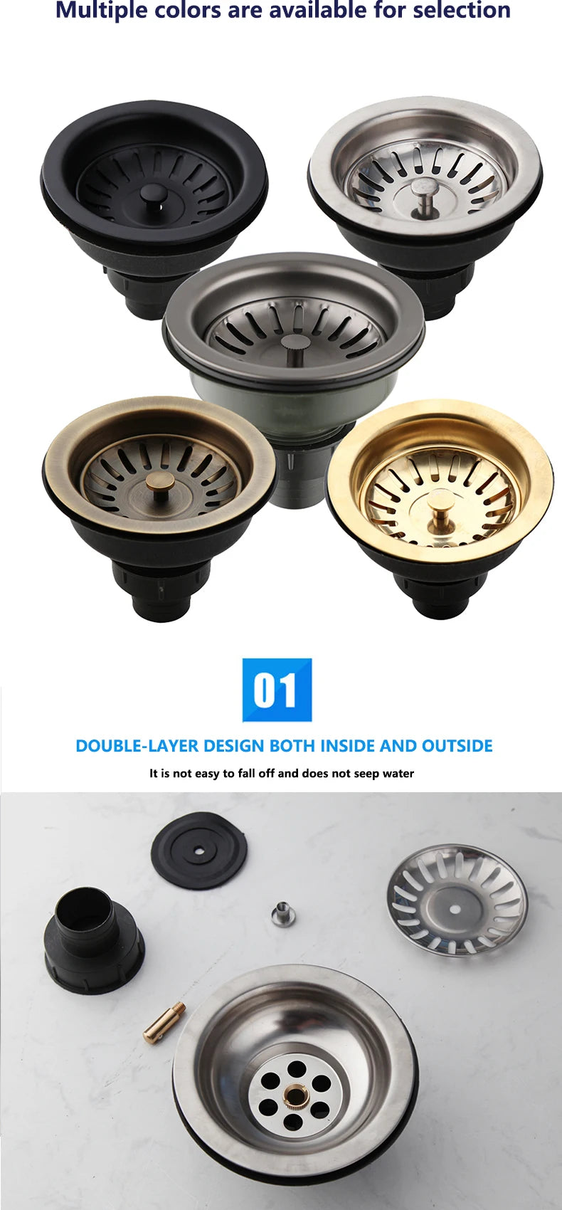 Torayvino High-Quality Kitchen Sink Stainless Steel Dish Drainer Strainer Stopper Combo Kit Drainage Waste Set SUS304 Filter