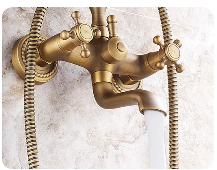 Antique Bathtub Shower Faucet Set Wall Mounted Black Bath Shower Faucet Bathroom Cold and Hot Bath and Shower Mixer Taps Brass