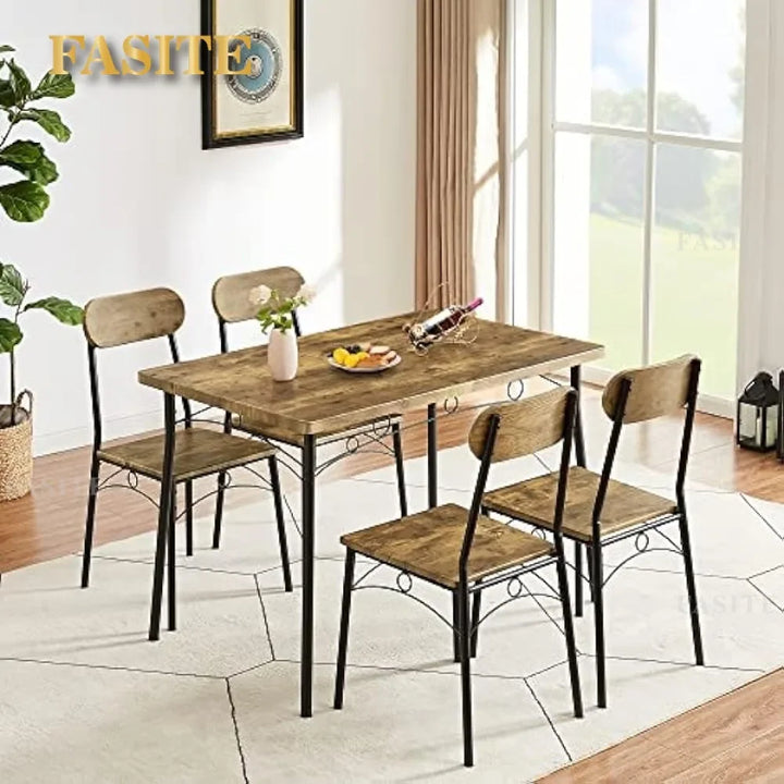 Simple Dining Table Set 5 Piece Dinette With Chairs For Kitchen, Breakfast Nook And Small Space, Brown, Table & Chair For 4