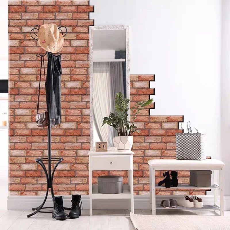 3D Foam Wall Stickers 10PCS Self Adhesive Retro Sticker Decor Subway Tile Brick Wallpaper for Bathroom Fireplace Interior Decor