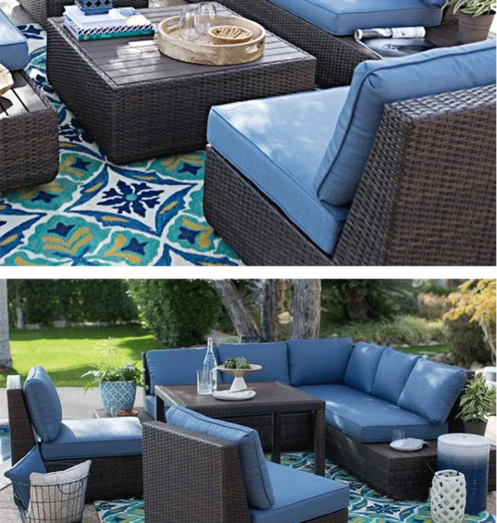 Modern Outdoor Rattan Lounge Set, Weatherproof PE Wicker Sofa & Coffee Table for Sales Office Display, Courtyard Garden