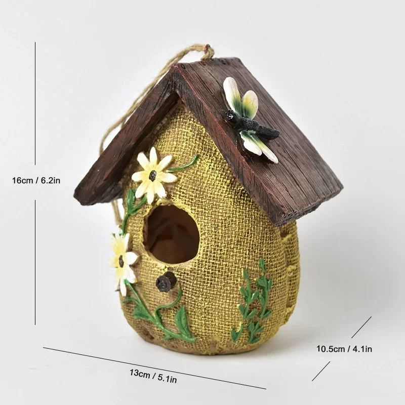 Hanging Bird House Resin Outside Bird Hut Novelty Garden Decoration Nest for Fence, Trees, Yard House Decoration Ornaments